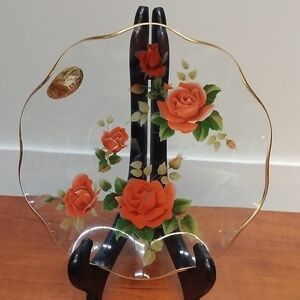 Vintage Chance Glass 7" Sovereign Rose Plate W/ Ruffled Edges Made In England